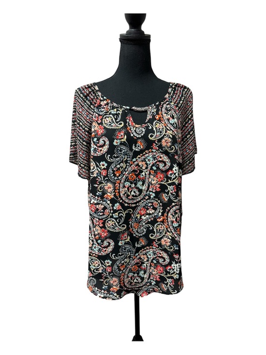 C Est. 1946 Tops - Est. 1946 Paisley Floral Blouse Black Red Keyhole Neck Boho Chic Lightweight Top